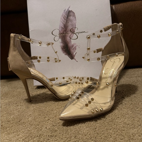 Jessica Simpson, JS-WAVERLY Stunning High Heels. Size 6M, color - Almond/Clear - Picture 2 of 5